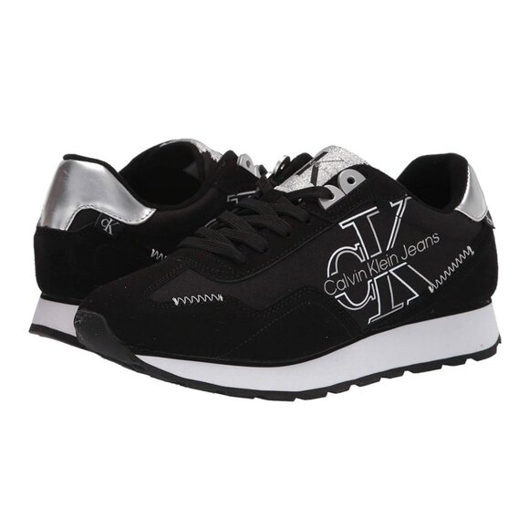 Calvin Klein EDEN Men's Low-Top Lace-Up Sneakers Black/Silver Size 8 M - Picture 1 of 9